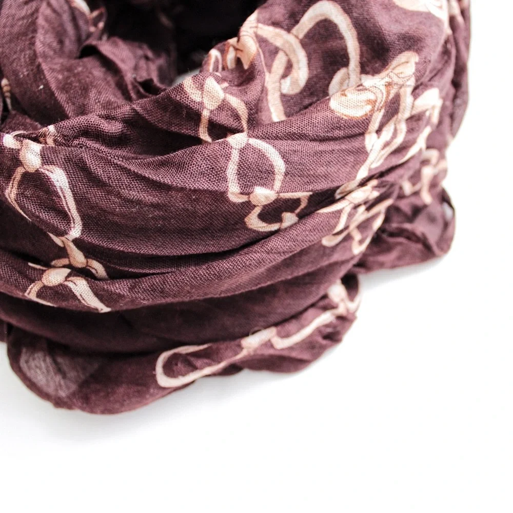 Y2K Brown Chain Print Baroque Square Scarf